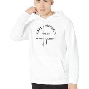 Karl Lagerfeld L114603 Mens White Logo Latitude/Longitude Hoodie Size M